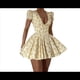 thumbnail image 3 of Vestido de Verano Ajustado con Escote en V para Mujer, Estampado, Mangas Abullonadas, Cordón Ajustable, Amarillo M, 3 of 10