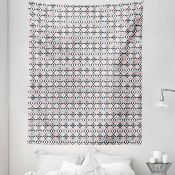 Vintage Boho Tapestry, Geometrical Ethnic Tribe Pattern Orderly Repeated Pattern Art, Fabric Wall Hanging Decor for Bedroom Living Room Dorm, 5 Sizes, Ivory Pale Grey and Blush, by Ambesonne