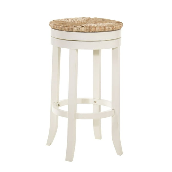 Contemporary Home Living 30" White and Beige Bar Stool with Swivel Rush Seat