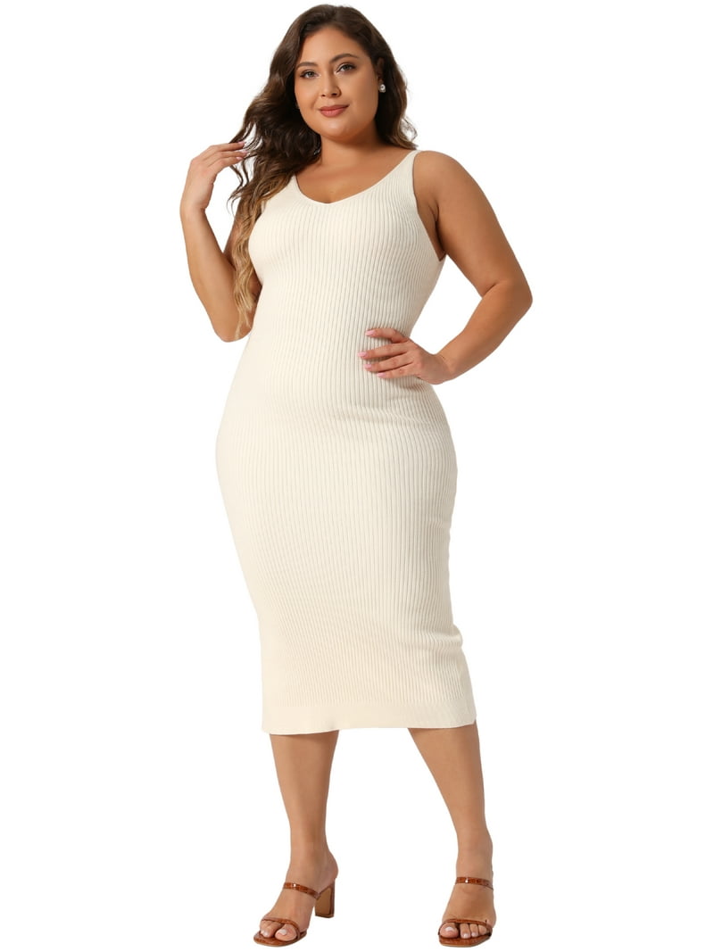 ribbed knit bodycon dress Beige Rib Knit Bodycon Midi Dress for Winter