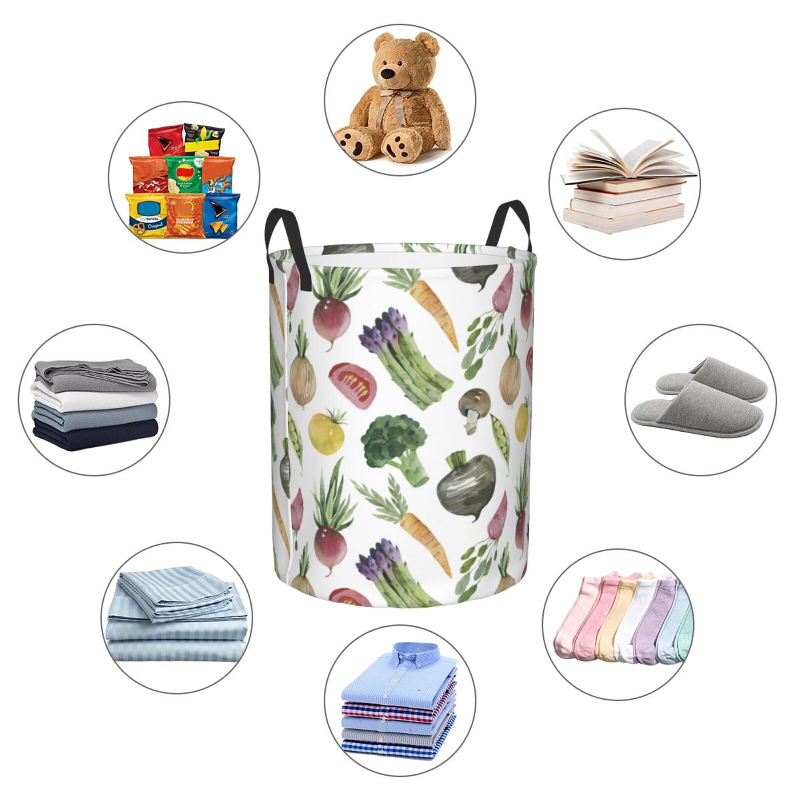 Large Laundry Basket with Handles - vegetable Asparagus Print Kids Baby Dirty Clothes Laundry Hamper for Bedroom Aesthetic