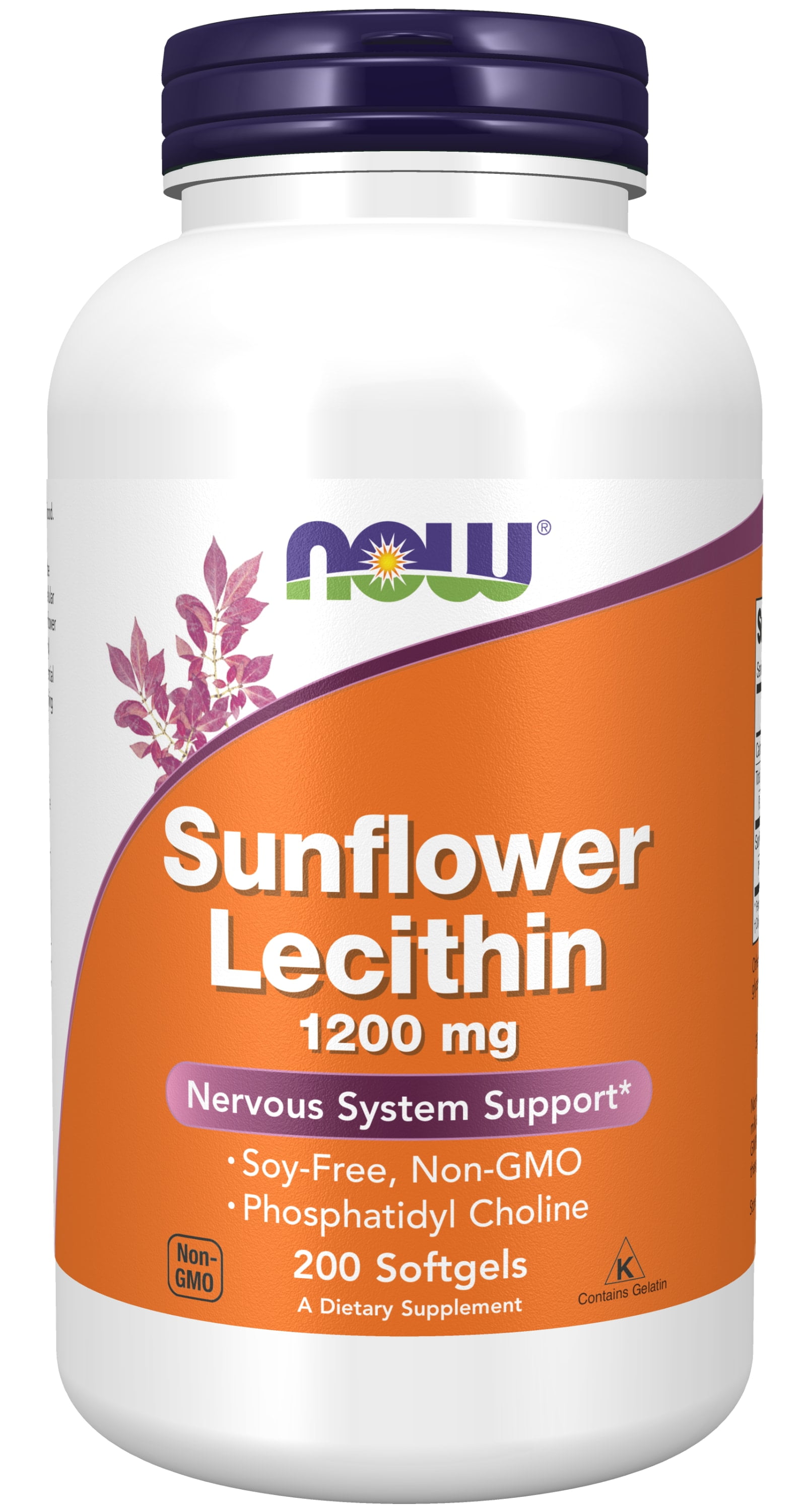 NOW Supplements, Sunflower Lecithin 1200 mg with Phosphatidyl Choline, 200 Softgels
