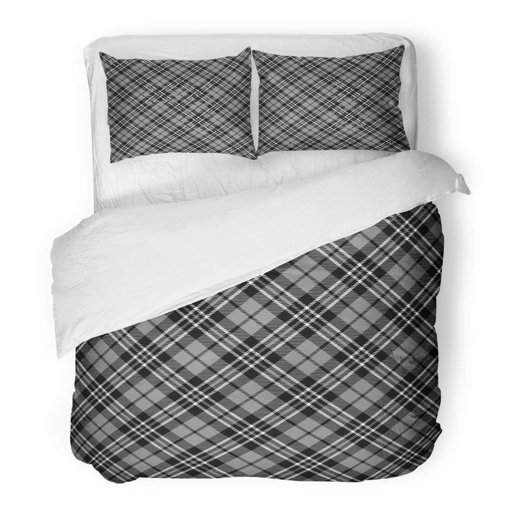 ZHANZZK 3 Piece Bedding Set Plaid Black White Tartan Pattern Grey