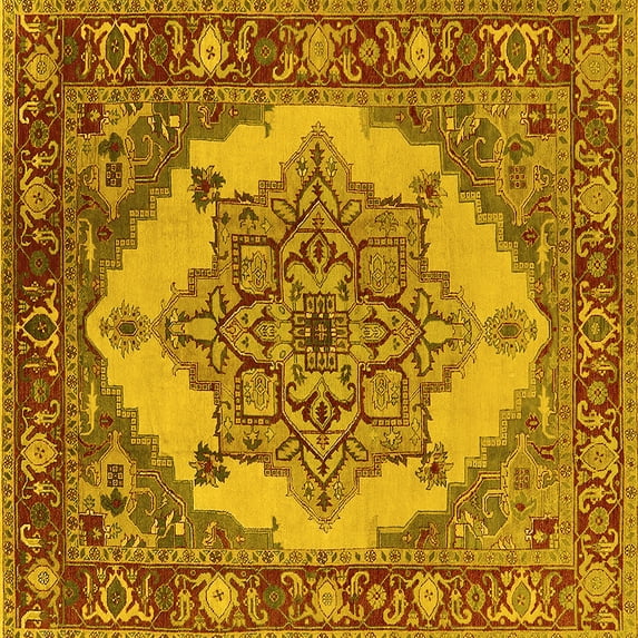 Ahgly Company Indoor Square Oriental Yellow Industrial Area Rugs, 4' Square