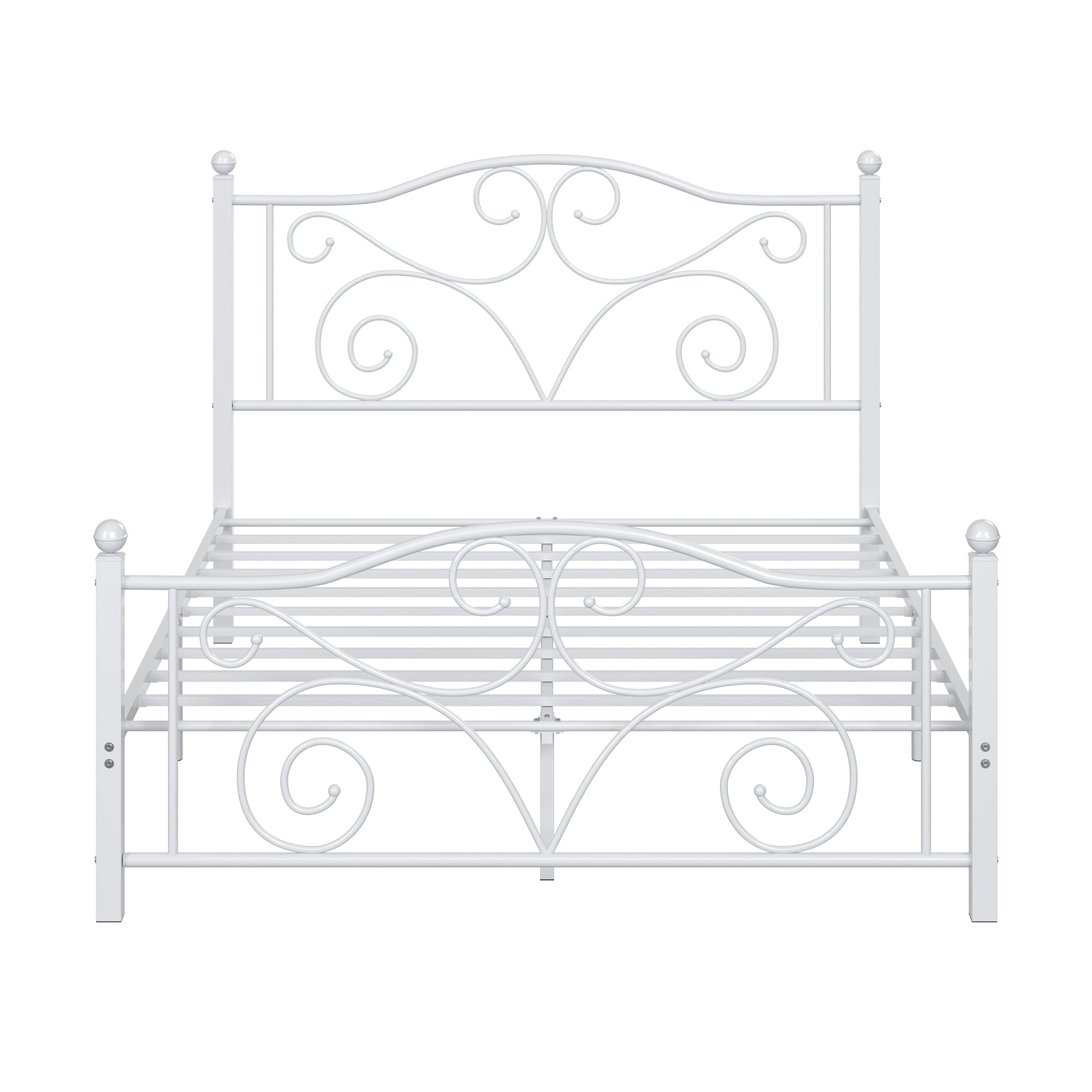 VECELO Full Size Bed Frame with Butterfly Shaped Headboards and Footboard, Metal Platform Bed Frame/Mattress Foundation, No Box Spring Needed, Easy Assembly, White