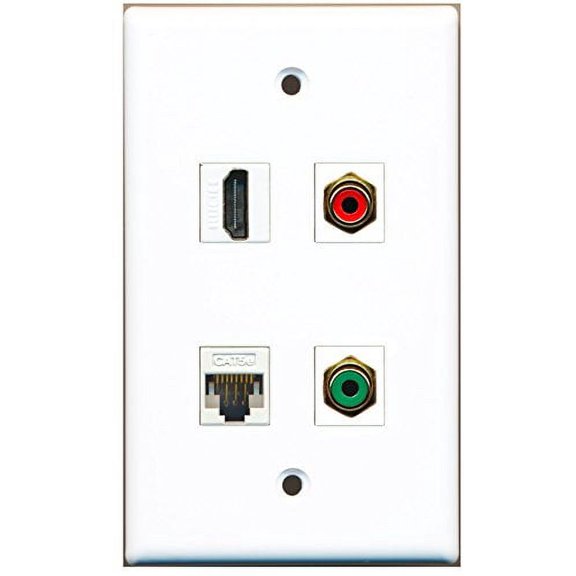 RiteAV - 1 Port HDMI 1 Port RCA Red 1 Port RCA Green 1 Port Cat5e Ethernet White Wall Plate