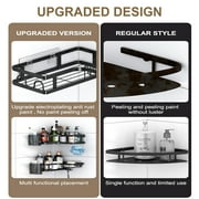 PHANCIR 5 PCS Corner Shower Caddy, No Drilling Stainless Steel Shower Storage Rack with Hooks & Toothpaste Holder for Bathroom, Black