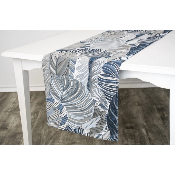 Chenille Beach Blue and Gray Elegant Table Runner (16.5Wx90L)