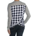 thumbnail image 2 of MAISON JULES Womens Gray Check Long Sleeve Jewel Neck Top Size: S, 2 of 2