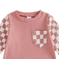 thumbnail image 4 of YDFCWXW Baby Boy Girl Checkerboard Jumpsuit Long Sleeve Pocket Onesie Bodysuit (Pink, 12-18 Months), 4 of 5