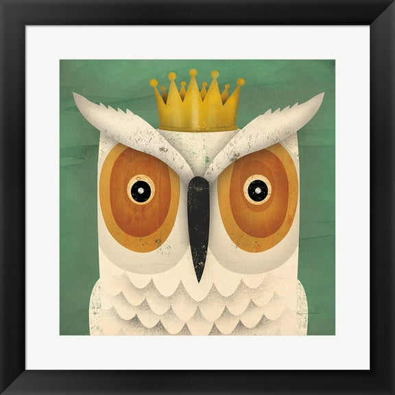White Owl with Crown by Ryan Fowler, Framed Wall Art, 19.5W x 19.5H