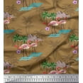 thumbnail image 1 of Soimoi Brown Silk Fabric Palm Tree, & Flamingo Bird Decor Fabric Printed Yard 42 Inch Wide, 1 of 3