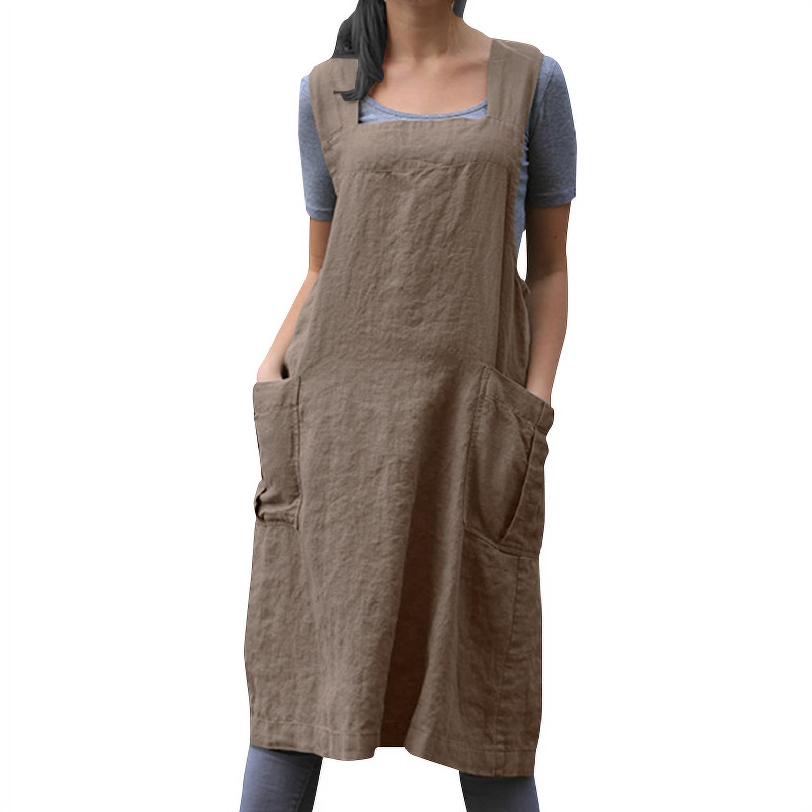 Aprons Washed long apron with deep pockets Square Cross Linen Apron