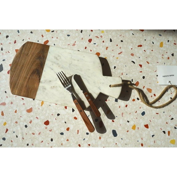 Wood Marble CheeseBoard, Marble Tray,  15" x 6", Cutting Board, Chopping Board Food Serving Board