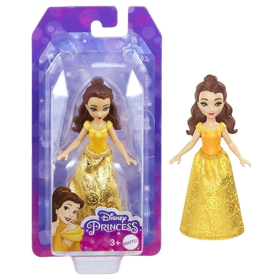 Disney Princess Belle Small Doll, Brown Hair & Purple Eyes, Signature Look with Yellow Gown