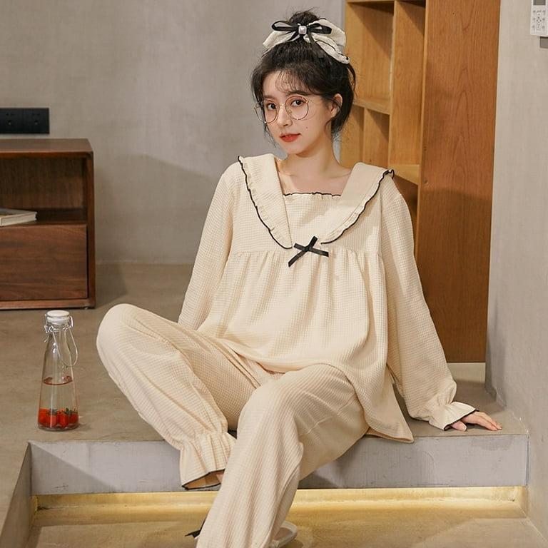DanceeMangoo Cotton Pijama Set Womens Sleepwear Tops Long Pyjamas