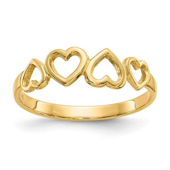 14k Yellow Gold Solid Polished Love Heart Ring Size 6 Statement Ring for Women - 1.4 Grams