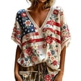 thumbnail image 2 of Helii 250th Anniversary Shirt Women Patriotic Blouse Floral American Flag Lace Trim V Neck Batwing Sleeve Loose Fit Boho Vintage 4th of July Summer Top Colorful,L, 2 of 6