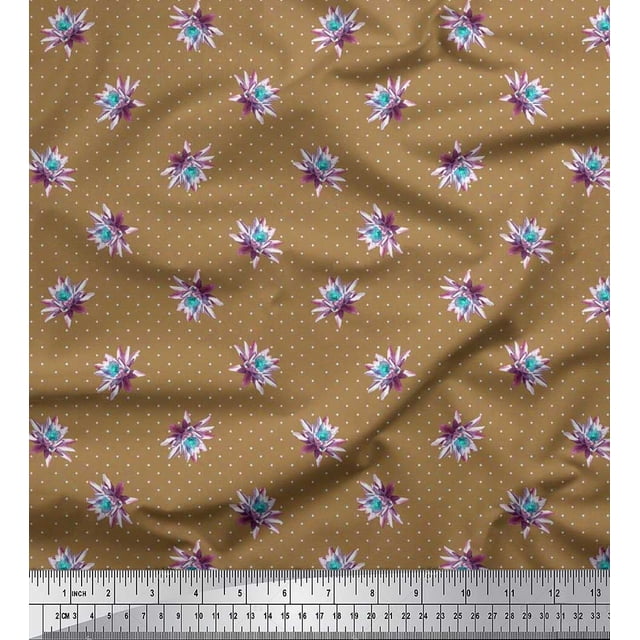 Soimoi polyester Crepe Fabric Dot & Waterlily Floral Print Sewing Fabric Yard 52 Inch Wide