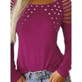thumbnail image 4 of VSNOW Women Long Sleeve Cold Shoulder Rivet Tops Blouse T Shirt, 4 of 5