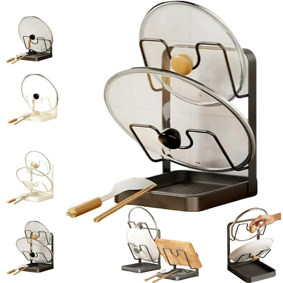 Kitchen Pot Lid Storage Rack, 304 Stainless Steel Pot Lid Holder While Cooking, Multifunctional Holder And Spoon Rest For Stove Top,With Removable Drip Tray,for Pots, Pans, Lids & Bakeware