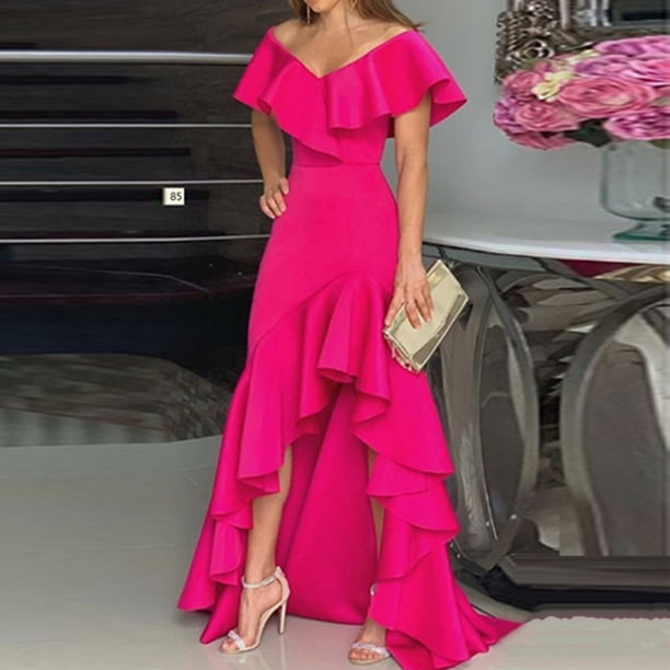 hot pink off the shoulder maxi dress Hot Pink Off-Shoulder Sequined Layers A-line Long Prom Dress with Slit Hunter Green / US 16