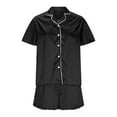 thumbnail image 5 of TEVEQ Women's 2 Piece Pajamas Set Button Down Tops Short Sleeve Sleepwear Soft Pajama Shorts 2 Pcs Lounge Sets with Pocket Shorts and Top Summer Sets Satin Button Up Comfy Sleepwear Sets Black L, 5 of 7
