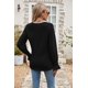 thumbnail image 2 of Camiseta holgada de manga larga con escote en V y encaje para mujer, con aberturas acampanadas y costuras en color liso, moda de otoño para mujer, camisetas de manga larga (XXLamarillo) L, negro, 2 of 5