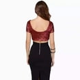 thumbnail image 4 of CNKOO Hauts Courts Mode Femmes Col Rond Uni Paillettes Manches Courtes Court Nombril Haut Blouse T-Shirt, 4 of 8