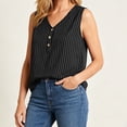 thumbnail image 5 of Hfnxid Womens Tank Top Striped Sleeveless Satin Tops Button Up V Neck Shirt Fashion Slim Work Business Shirts Black L, 5 of 7
