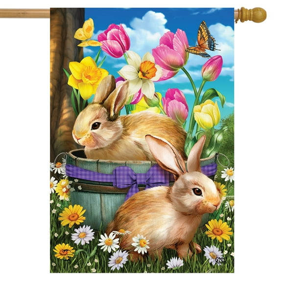 Briarwood Lane Spring Bunny Basket Floral House Flag
