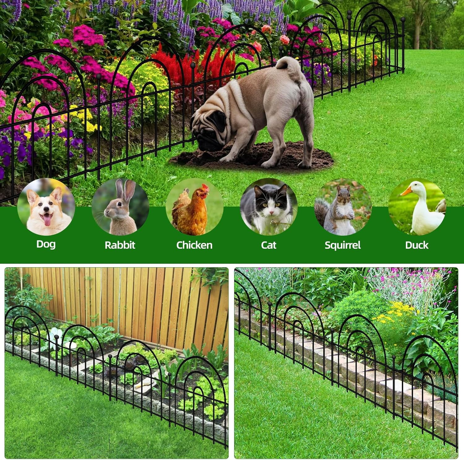 Decorative Garden Fence, 32 Panels No  Fence 45.3ft(L) x13in(H) Animal Barrier for Dog Rabbit, Arched Flower Bed Wire Border Rustproof Metal Panel Fencing for Yard  Outdoor Decor