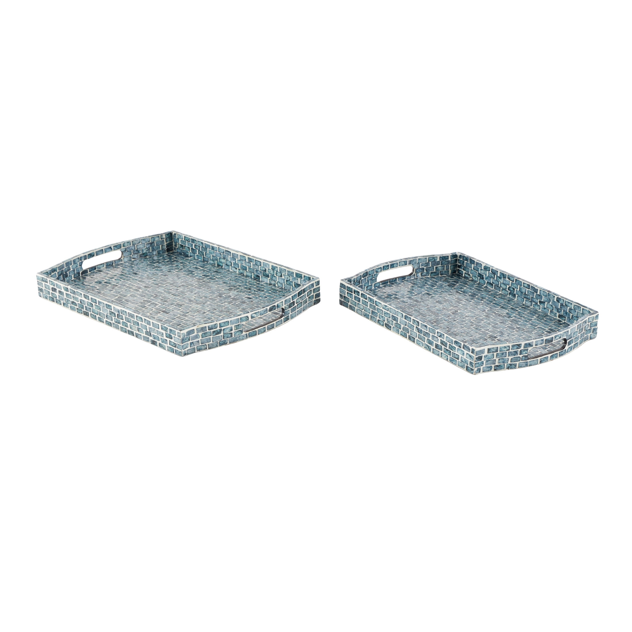 DecMode 20", 18"W Blue Wood  Tray with Slot Handles, 2-Pieces