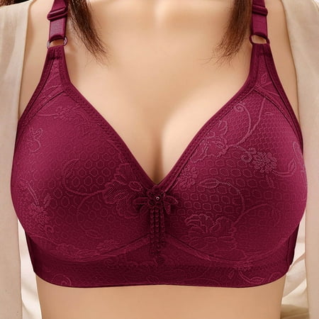 Ndbuld Plus Size Bras for Women Wireless Women s Bra Soild Wire Underwear Bra Everyday Comfortable Breathable Bra Underwear Clearance Sales online Deals XL Red