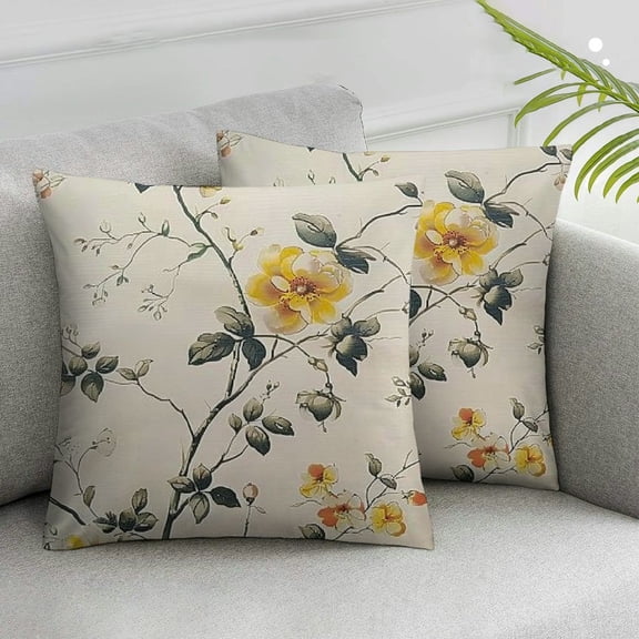 Acheng 2 Pack Pillowcase with Vintage Wash Painting Floral Pillow Cases Set,Pillow Covers Envelope Closure White