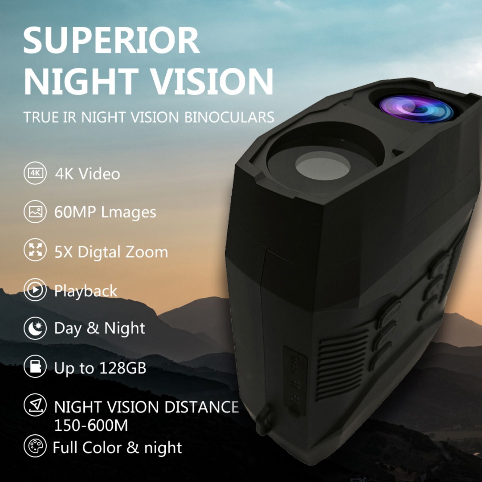 2024 New 60MP Night Vision Goggles 4K Night Vision Binoculars 5000 Mah Rechargeable Lithium Battery 5X Digital Zoom for Outdoor