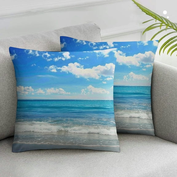 Acheng Throw Pillow Cover Tropical Sandy Beach Theme Ocean Sea Sunshine Vocation Outdoor Summer Time Waves Decor Lumbar Pillow Case Cushion for Sofa Couch Bed,2 Pcs White