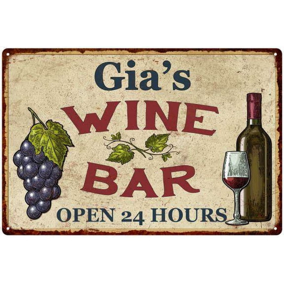 Gia's Rustic Wine Bar Sign Wall Decor Kitchen Gift 8 x 12 High Gloss Metal 208120056023