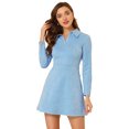 thumbnail image 1 of Women's Faux Suede Lapel Neck Long Sleeve A-Line Dress Light Blue S, 1 of 6