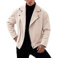 thumbnail image 2 of Mens Wool Blend Jacket Fall Winter Long Sleeve Loose Casual Notch Collar Zip Up Jackets Coat Outerwear with Pockets, 2 of 7