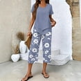 thumbnail image 2 of Women's Capri Sets 2 Piece Outfits Casual Wide Leg Crop Pants and Top Matching Set Summer Holidays Beach Clothes, 2 of 6