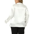thumbnail image 3 of MODA NOVA Juniors Plus Size Work Office Tie Neck Long Sleeves Satin Shirt White 1X, 3 of 6