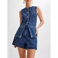 thumbnail image 3 of Taoocy Women's Denim Long Vest Tops Button-up Sleeveless Pocket Waistcoat Jean Vests, 3 of 7