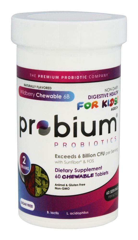 Probium Premium Probiotics - Digestive Health for Kids Ages 2+ Wildberry 6 Billion CFU - 60 Chewable Tablets
