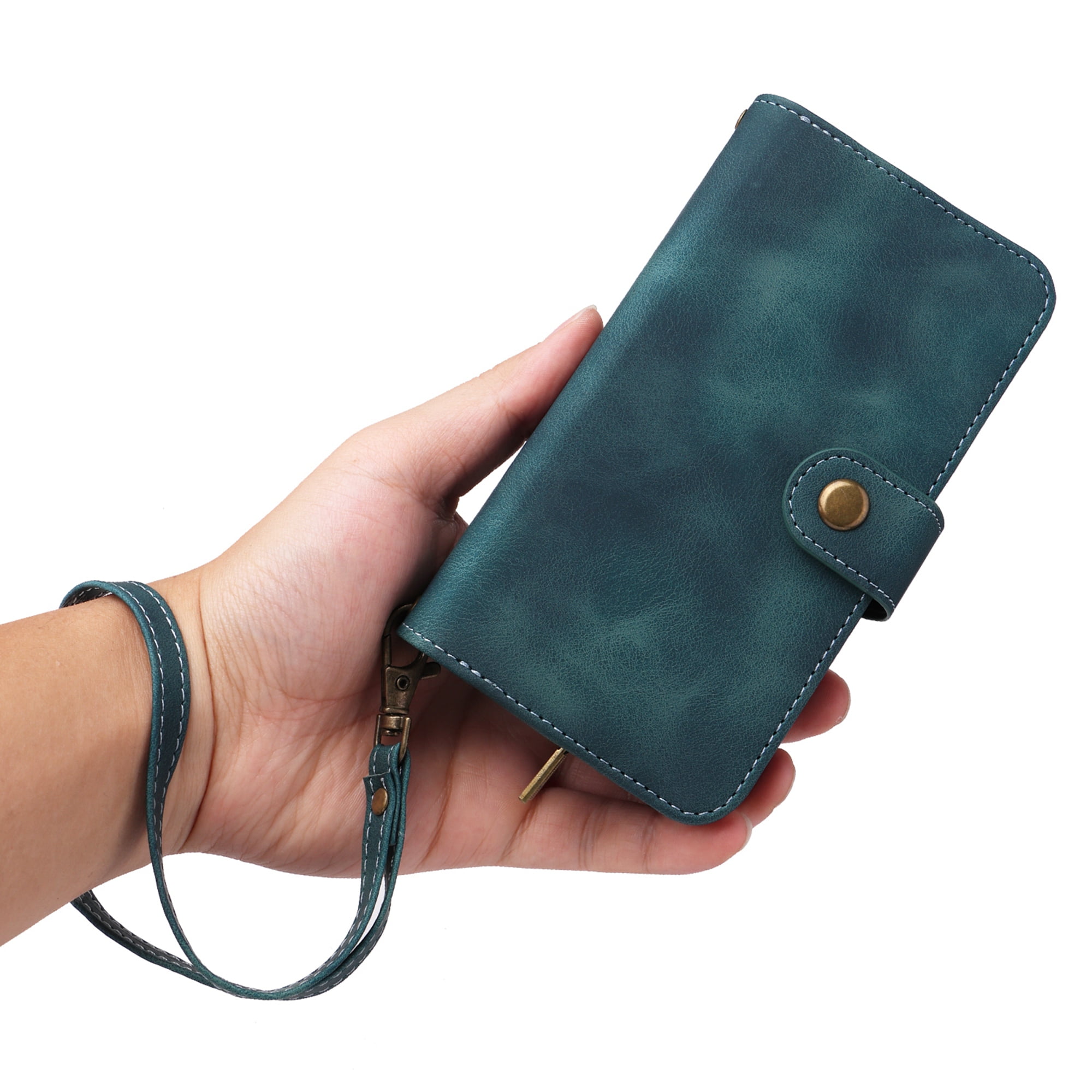 Dteck Crossbody Wallet Magnetic Phone Case for iPhone 13, Premium PU Leather Handbag Zipper Pocket with Lanyard Shoulder Strap Wristlet Folio Flip Case for Apple iPhone 13,Blue