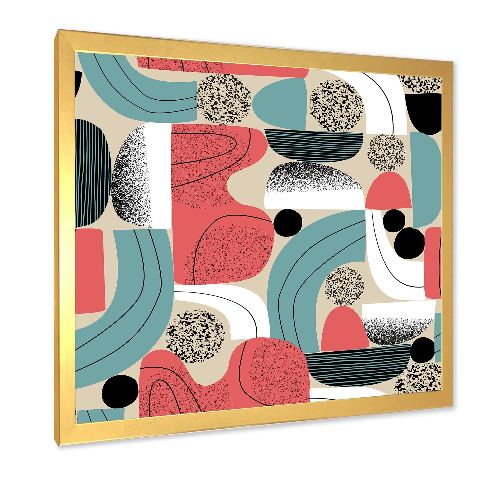 Designart 'Retro Shapes With Abstract Moons and Suns III' Modern Framed Art Print