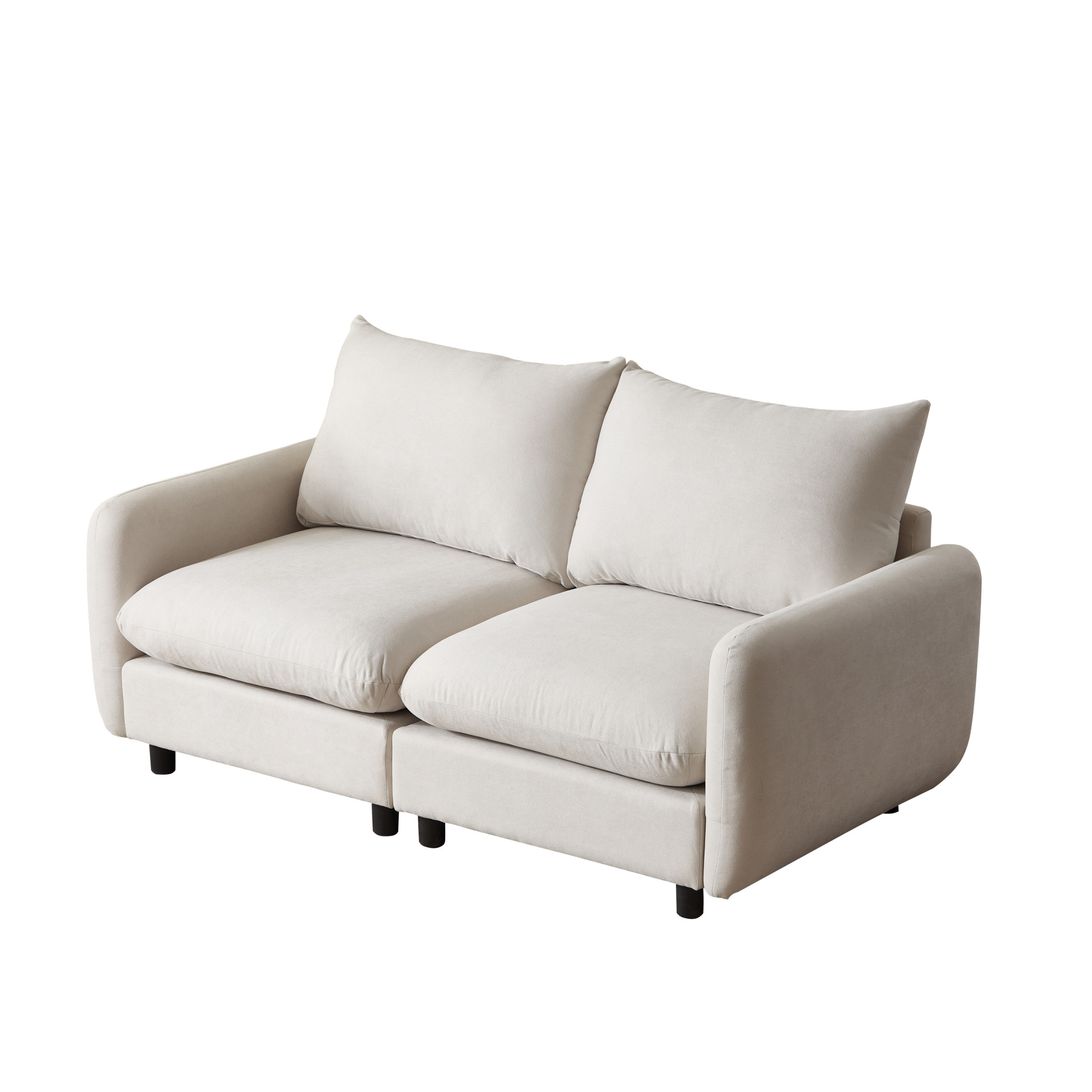 Christopher Knight Home 2-Piece Modular Sectional Sofa, 69" Upholstered Couch, Solid Wood Frame, White Sand