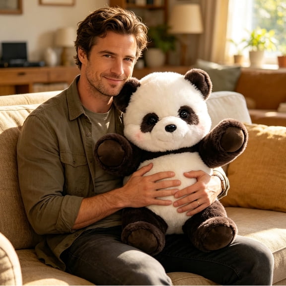 JJV 45 Inch Soft Fluffy Panda Plushes Doll Cuddly Stuffed Animal Stress Relief for Adults Home Bedroom Decor Safe Eco-friendly Material Adorable Gift