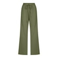 thumbnail image 4 of BAODANN Women's Solid Color Casual Drawstring Waist Linen Pants Comfort Fit Long Stretchy Waist Womens Convertible Pants Casual Straight Pants for Women Warm up Pants Beach Pants for Juniors, 4 of 5