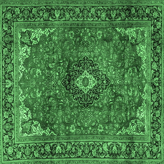 Ahgly Company Indoor Square Medallion Emerald Green Traditional Area Rugs, 3' Square